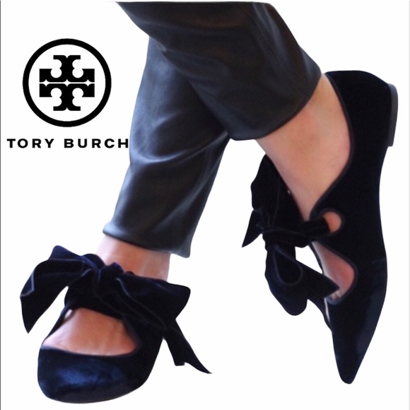 Tory Burch Shoes - Tory Burch Clara blue velvet pointed flat shoes 8M